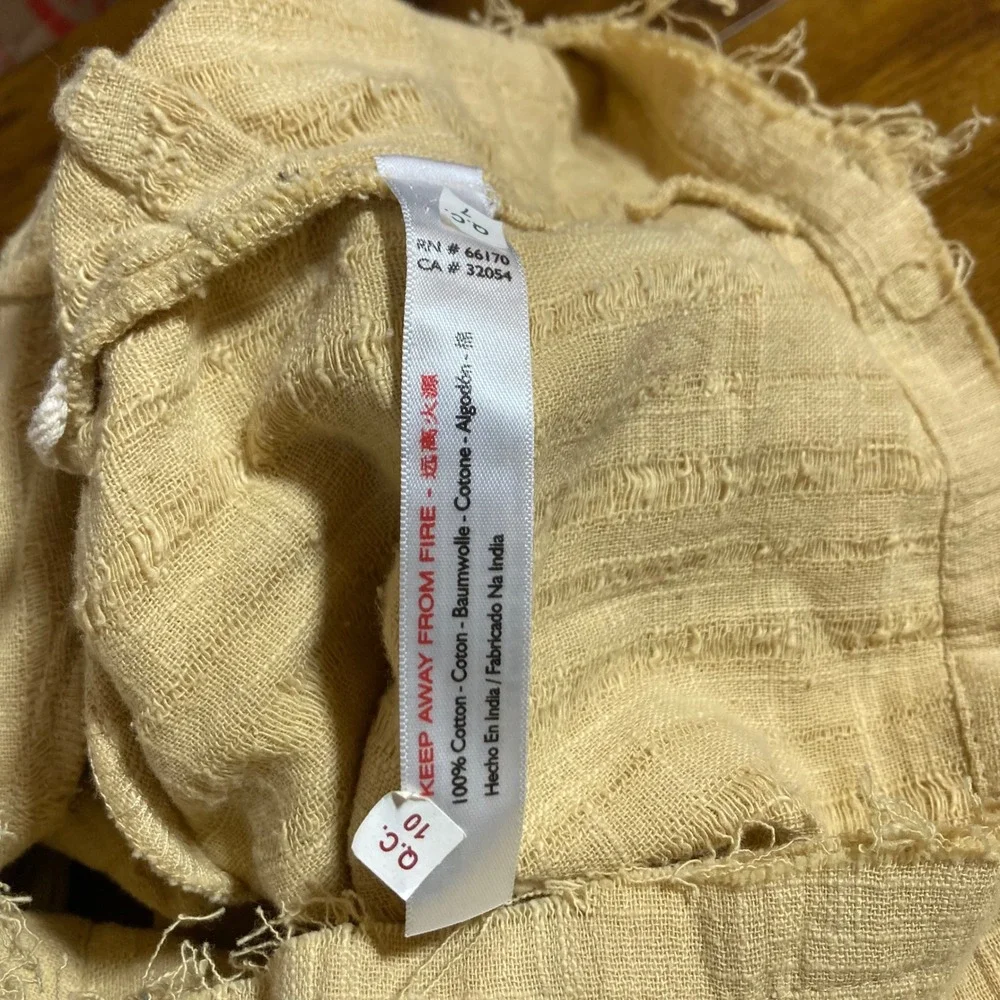 Free People Yellow Cotton Gauze Long Sleeve Crop Top Scoop Back Frayed Hem L